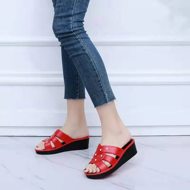 Women Slippers Platform Wedges Sandals Summer Female Mules 1 Beach Shoes Thick Bottom Non-Slip Solid Chaussures