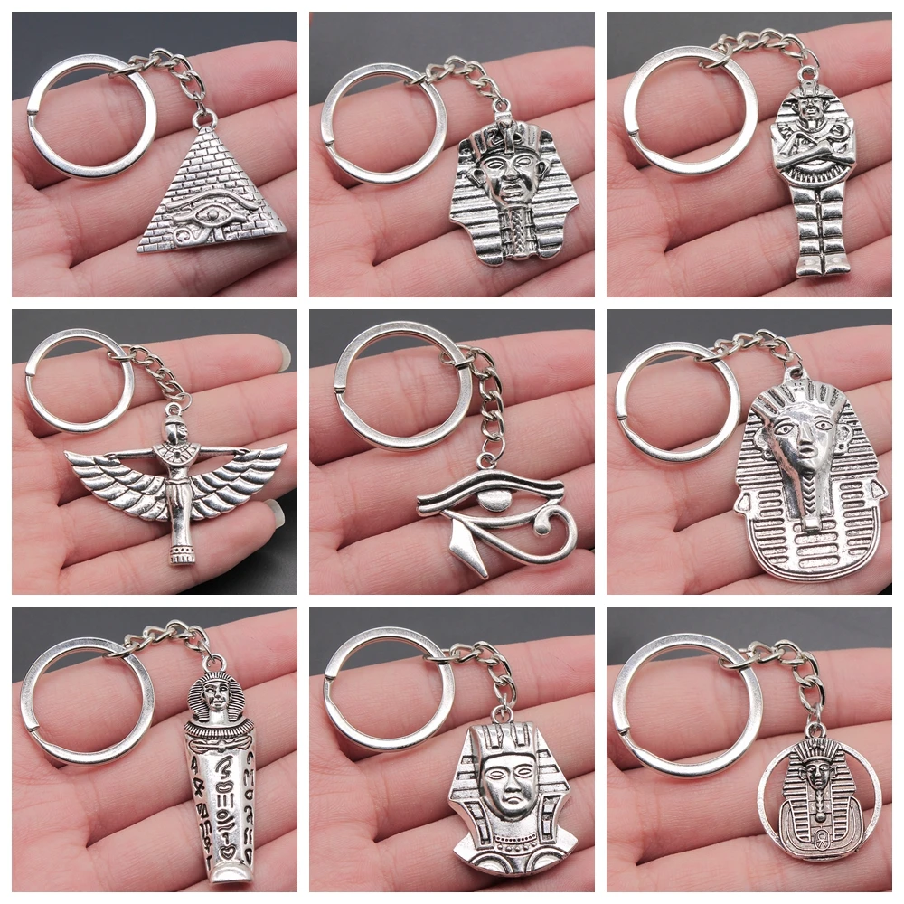 Ancient Egypt Horus Anubis Pharaoh Sphinx Bastet Charms Keychain Souvenirs Keyring Key Holder Accessories Party Gift