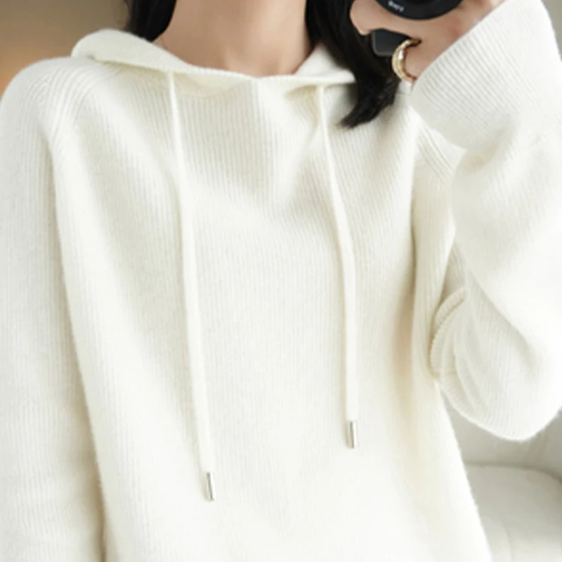 Winter Women\'s Knitted Cashmere Pullover Fashion Wool Sweater Hooded Neck Long Sleeve plane Soft&warm high-quality Basics Tops