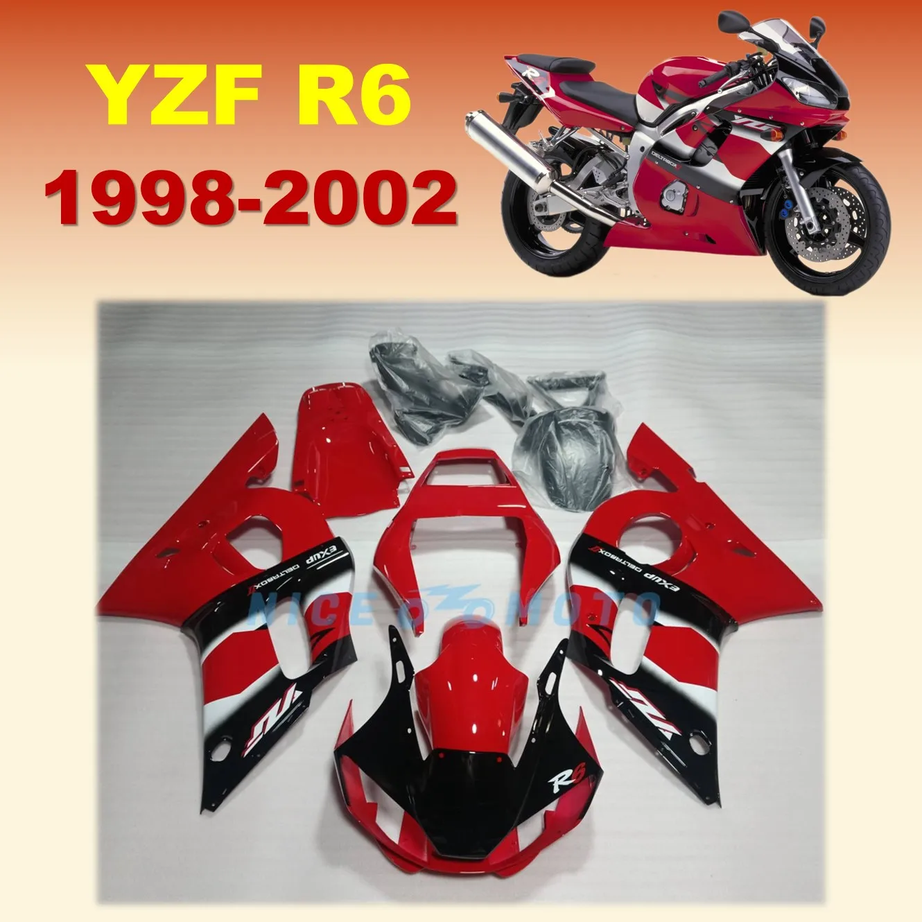 

Fit Fairing Set for YAMAHA YZFR6 1998 1999 2000 2001 2002 YZF R6 98-02 ABS Plastic ZXMT Motorcycle Bright Red Bodywork