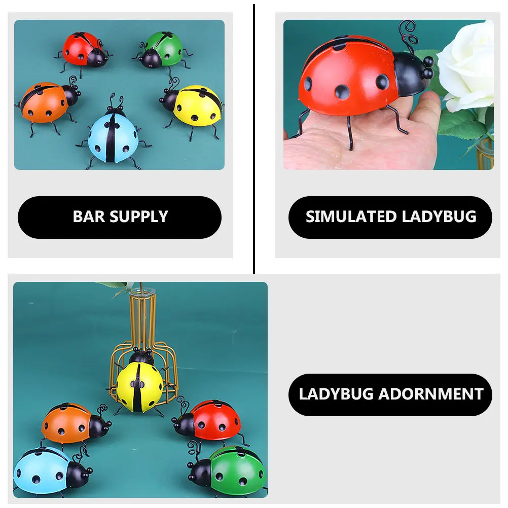 1Set Exquisite Iron Ladybug Wall Art Simulated Ladybug Decoration for Garden Wall Lawn Courtyard Patio Iron Ornament Rustic
