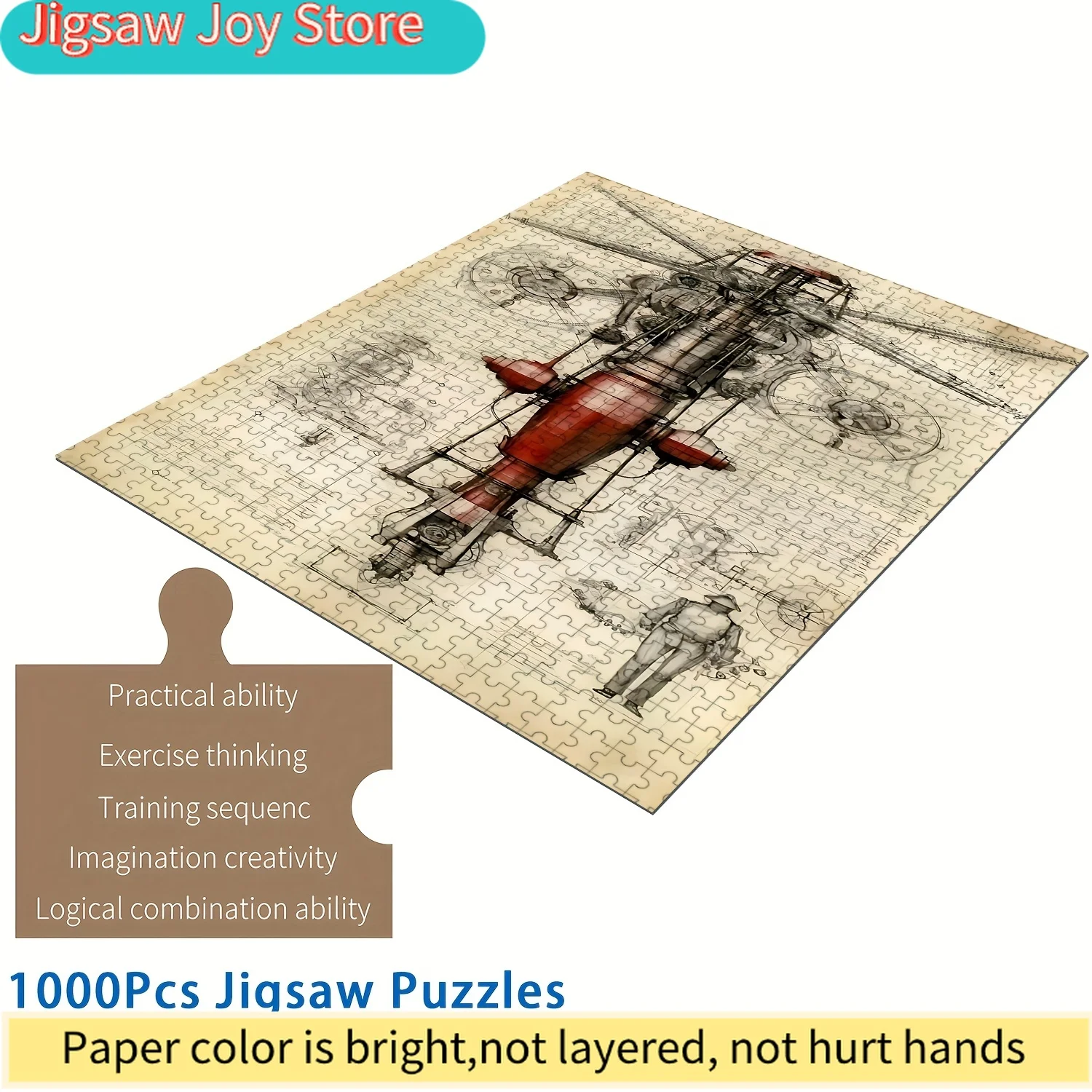 

Mechanical Blueprint Engineering Art Jigsaw Puzzle, Waterproof & Scratch-Resistant Technical Design Large Jigsaw Toy for, Bir