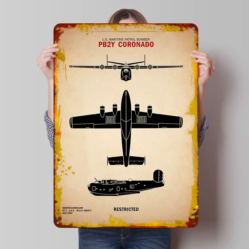 PB2Y Coronado Recognition Printed Poster Customized Wall Art Retro Vintage Metal Tin Signs for Home Decor Living Room Coffee Bar