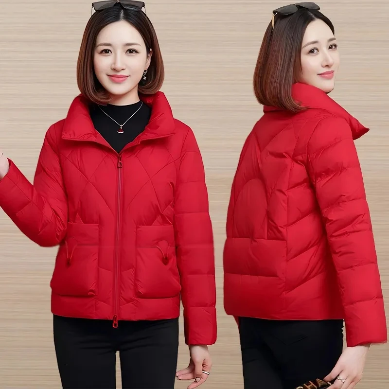 

Women's down Cotton Jaet ort Sle Winter New Faion Casual Simple Pure Color Warm Middle-Aged Mom Coat Outerwear