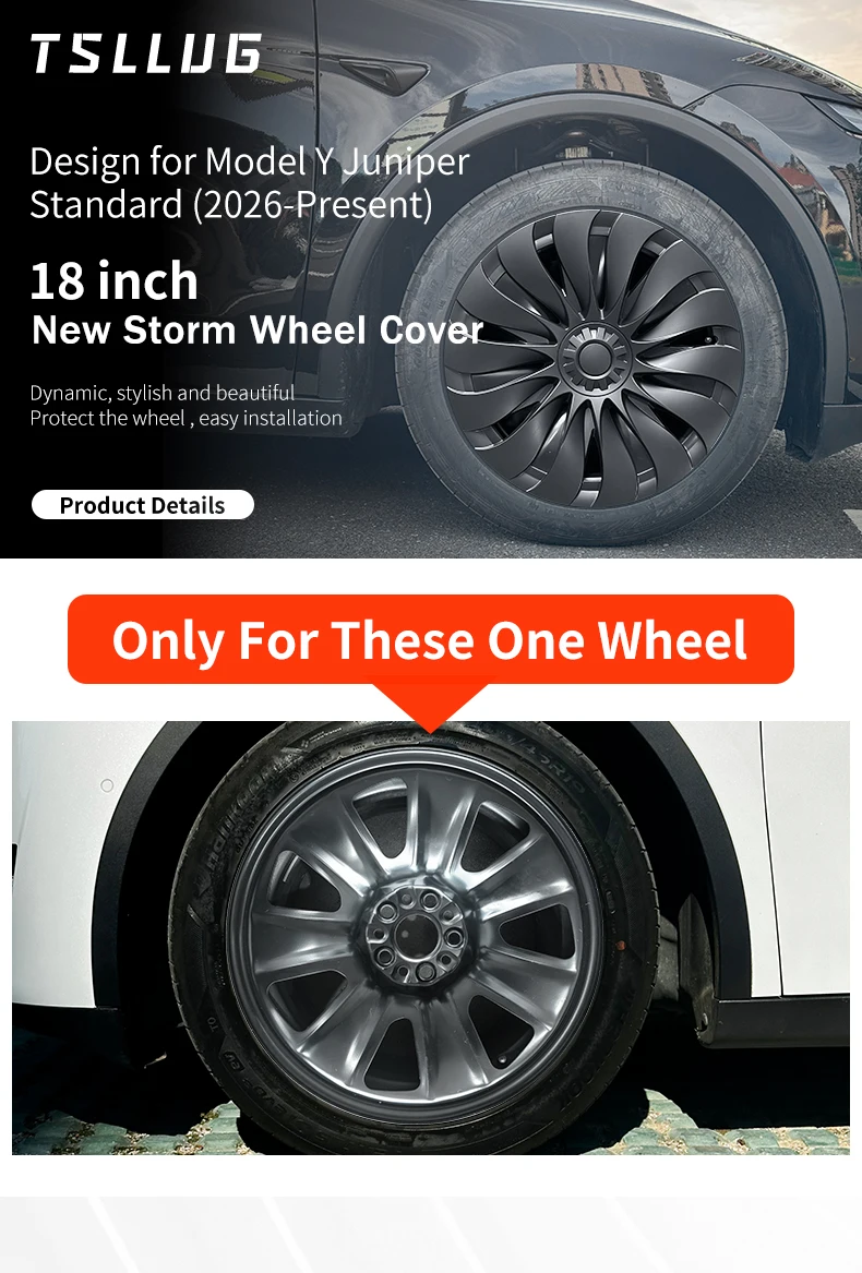 4 Stück für Model Y Juniper Standard 18" Lochfelgen 2026-heute 18 Zoll Neue Radkappe im Storm-Stil für Tesla – Detail 1