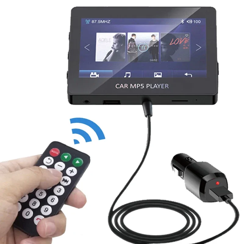 

Universal 4.3 inch Bluetooth 5.0 Car FM Transmitters Portable 87.5-108.0Mhz Radio Screen Remote Control Dual USB AUX U Disk TF