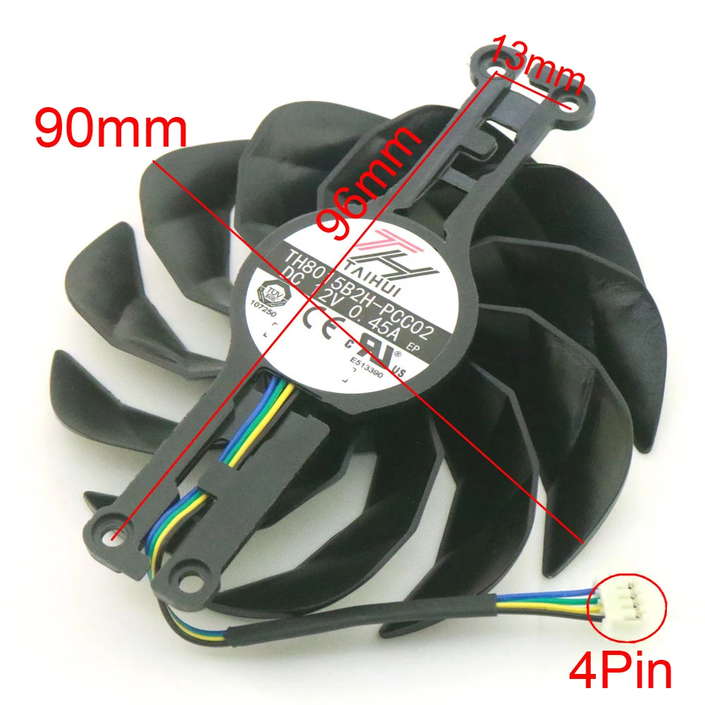 TH8015B2H-PCC02 95mm DC12V 0.45A 4Pin For GALAXY RTX3060 LHR METALTOP MINI Graphics Card Cooling Fan