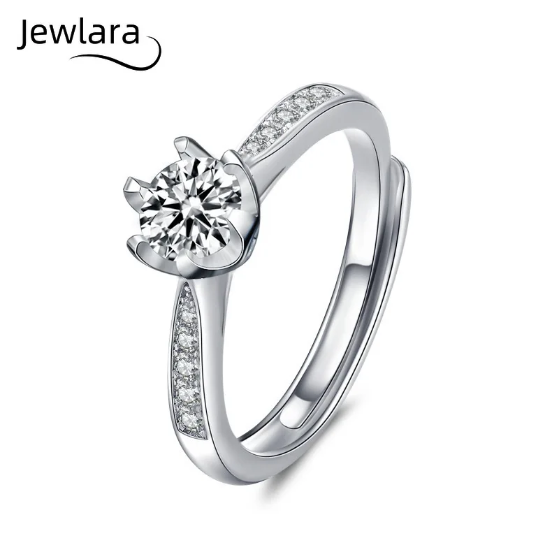 Jewlara Mozzarella 925 Silver Six-claw Diamond Ring, European and American Retro Ring Does Not Fade Adjustable Ring Jewelry