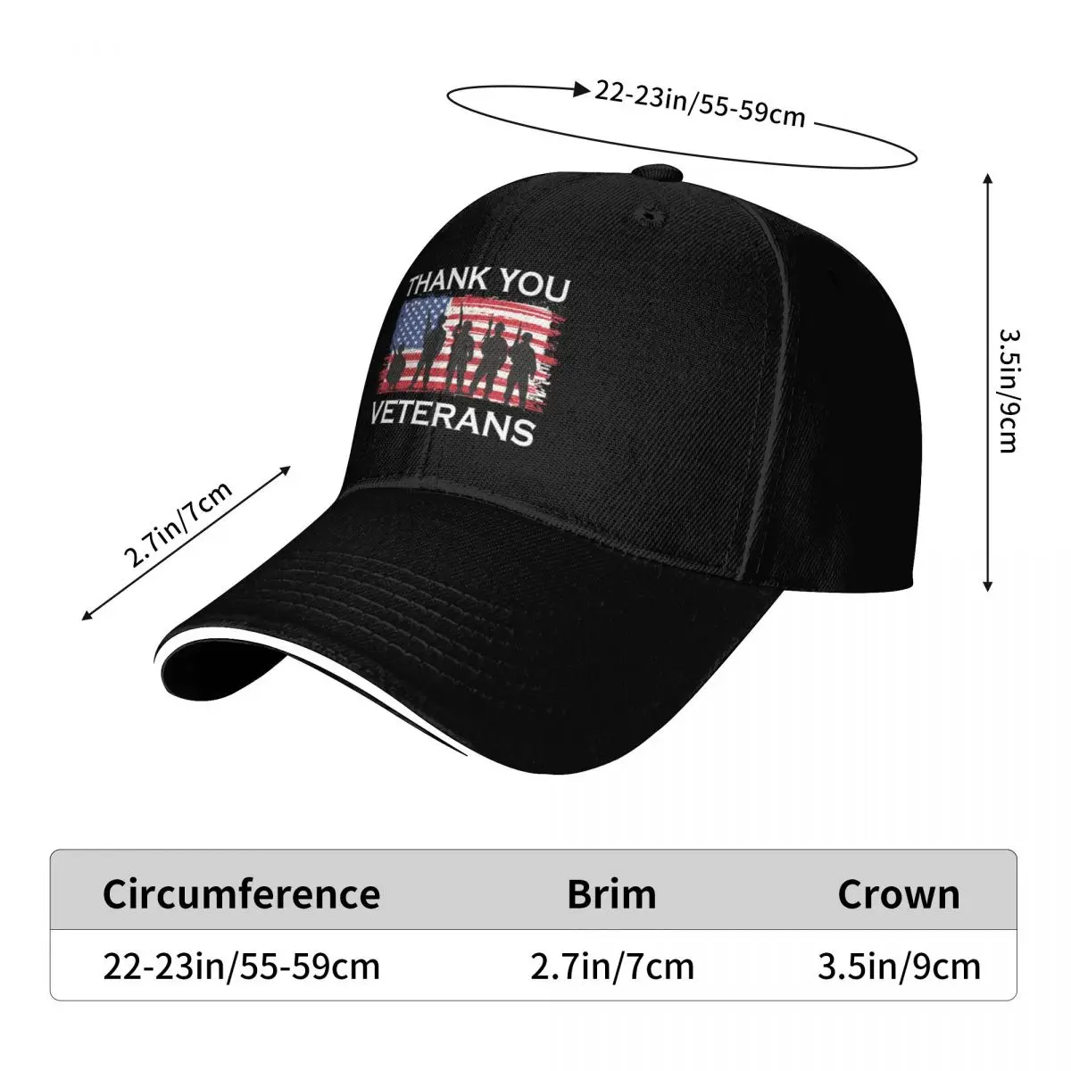 Thank You Veterans For Your Service / Veteran US Heart Flag / Veterans Day Gift Baseball Cap Thermal Visor For Girls Men's