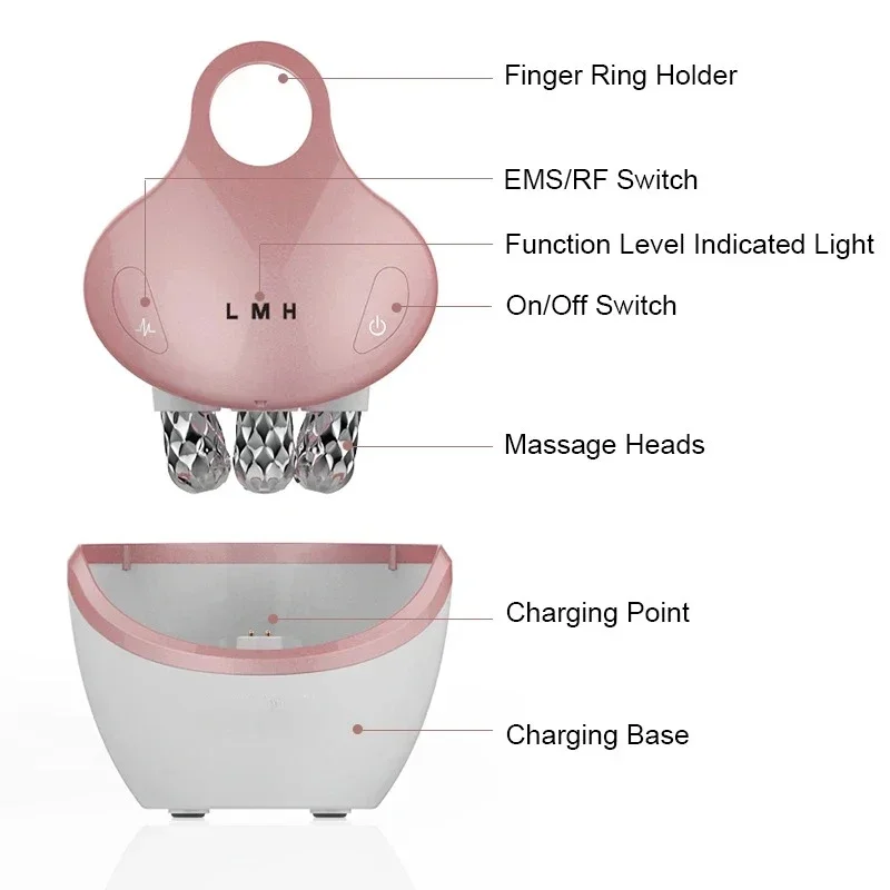 EMS Facial Massager with 4D 5 in 1 Massage Head Home USB Facial Device Promote Face Cream Absorption 5 Light Color Modes