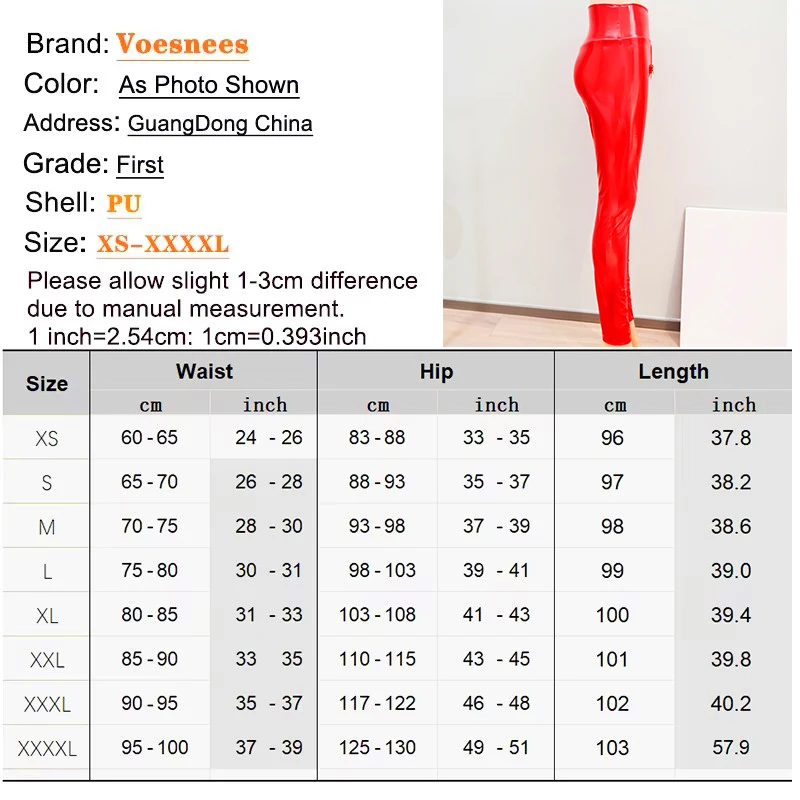 Plus Size  Double Zipper Open Crotch Women Pants Red Shine Leather Exotic Bodycon Slim Nightclub Leggings Ankle-Length Trousers