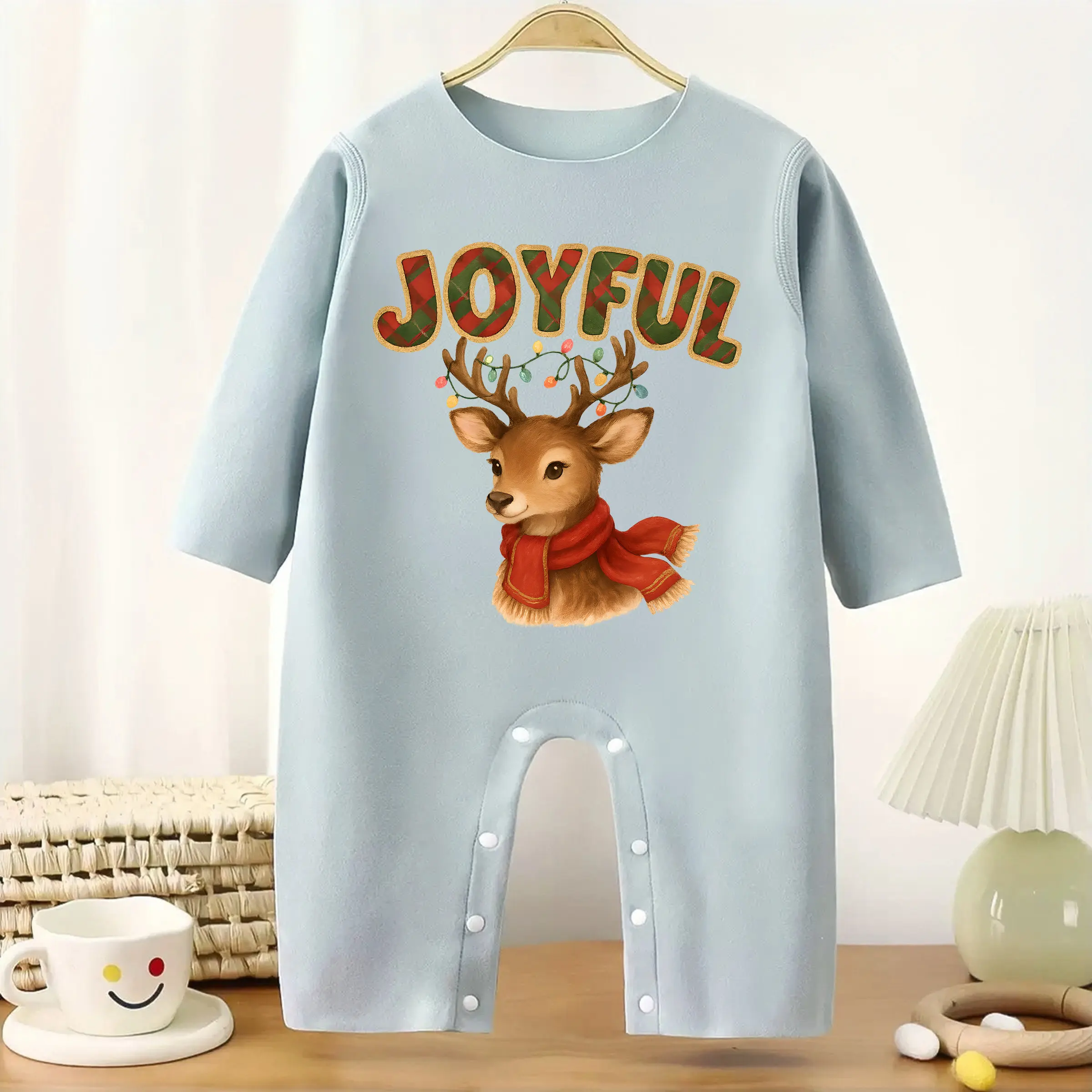 بدلة أطفال سميكة لعيد الميلاد الأول مرح ومشرقة للأطفال الرضع بأكمام طويلة زاحفة للدفء لارتفاع 60-90 سنتيمتر قماش أطفال #2