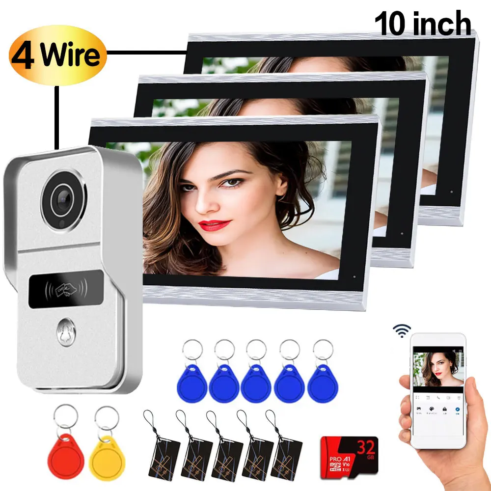 TUYA 1080P 10 Inch 3 LCD Touch Screen WiFi  Smart Home Wireless Video Door Phone RFID Access Control System for Villa Apartment