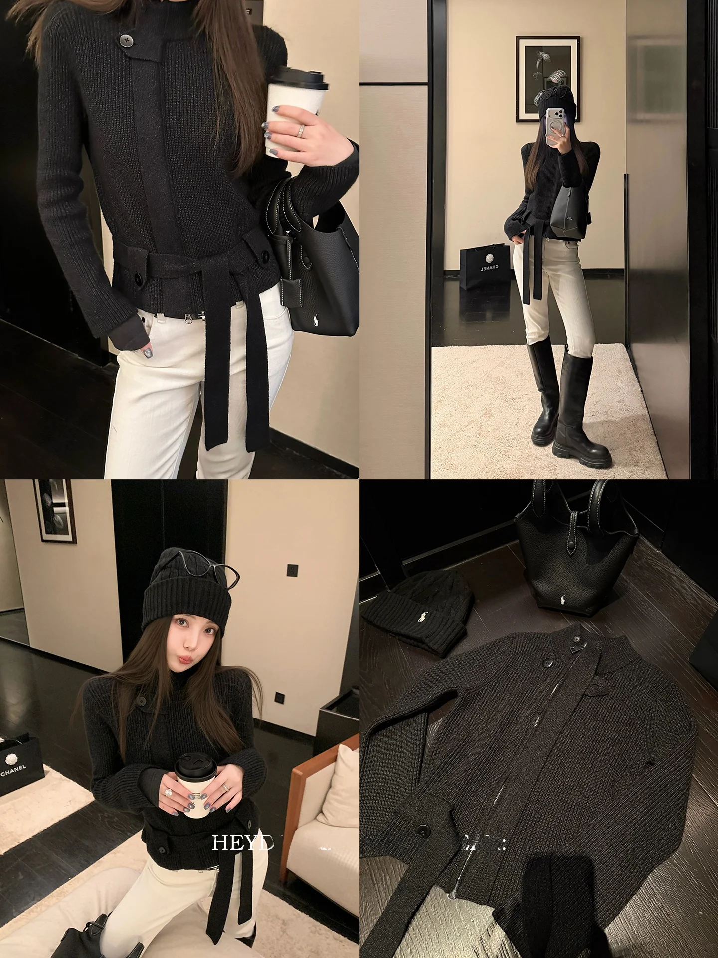 

Bla Bean Humming ort Knitted Sweater Coat Women's Belted Design High Ne Cardigan Sli Slimming Outerwear for Ladies