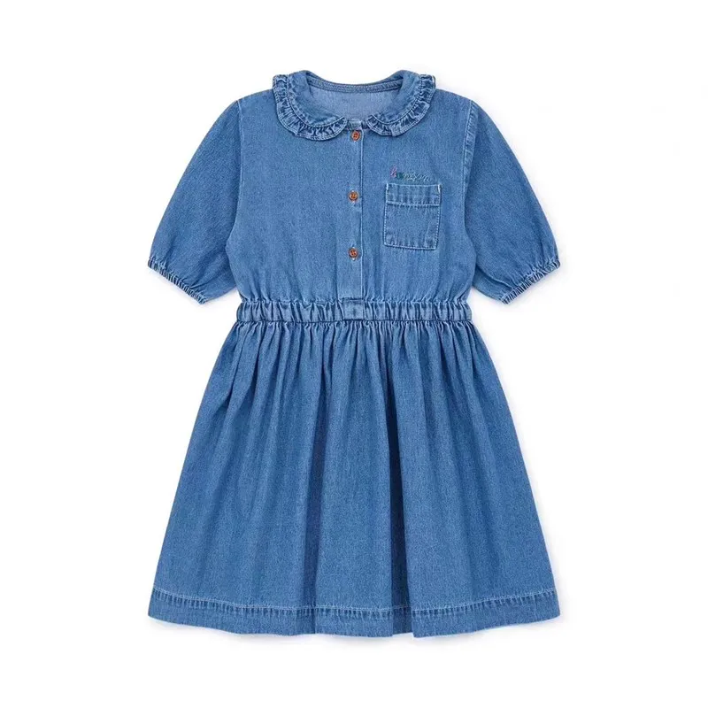 2023 Fashion Summer Girl Party Dress Princess Demin Dress Children Jeans Dresses Teenager Girl Peter Pan Clothing