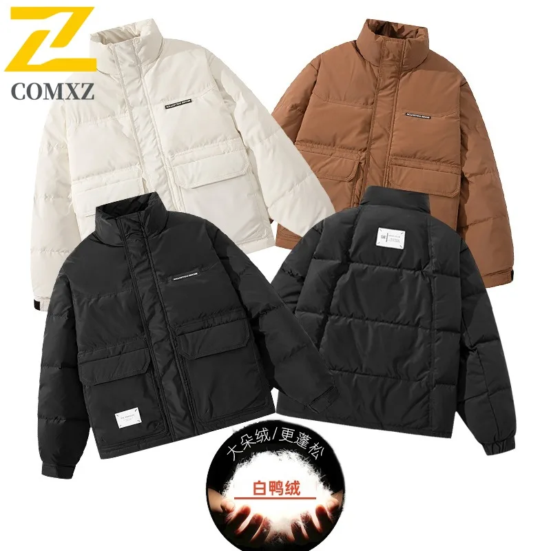 COMXZ Premium Mens Down Jacket Korean Style Fashion Thickened Warm Parka Stand Collar Outdoor Travel Lightweight Winter Coat