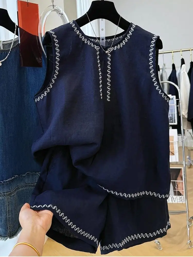 

Женская повседневная одежда из двух предметов, модная рубашка без рукавов на пуговицах, комплект с шортами, одежда для дома