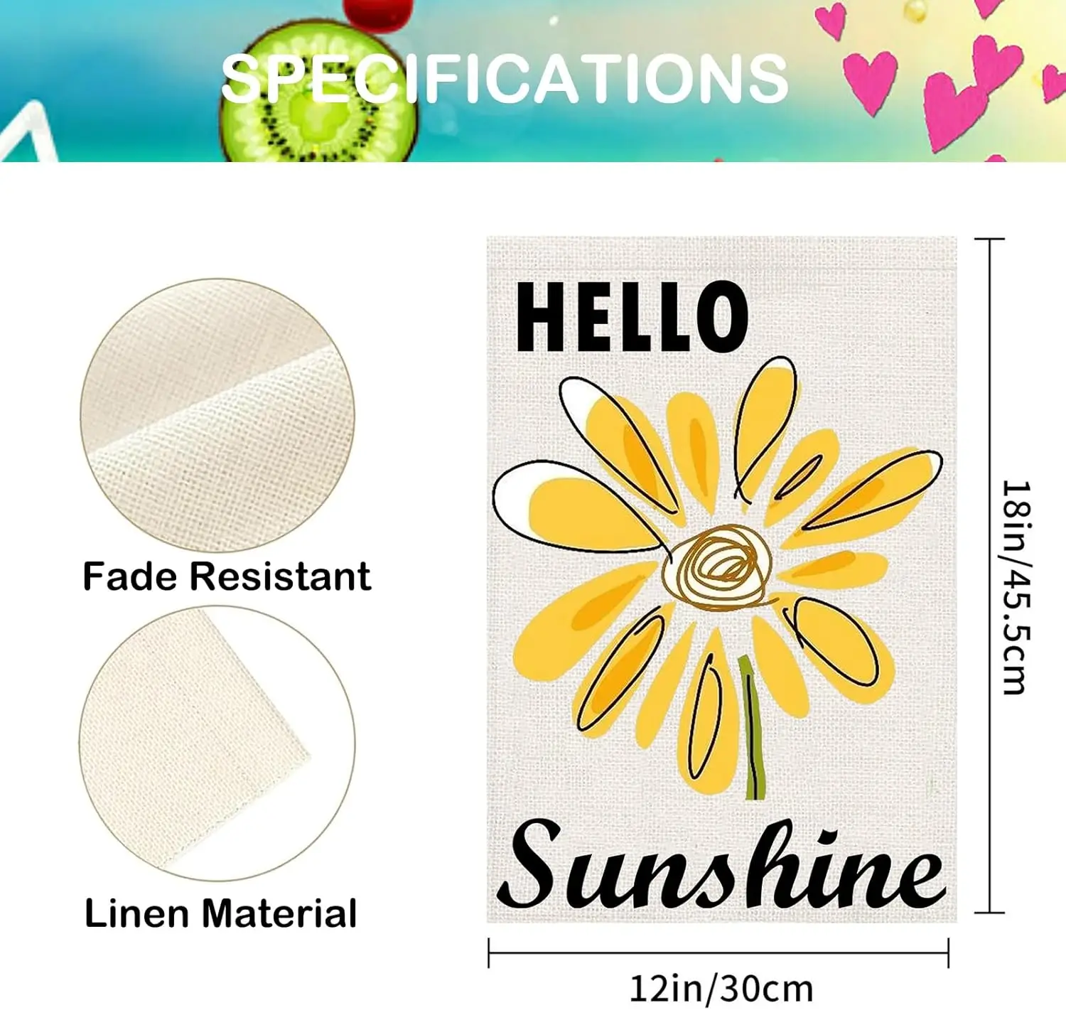 Hello Sunshine Summer Garden Flag, Flower Double Sided Yard Flag Weather Resistant Welcome Seasonal Outside Decorative Flag  SSL