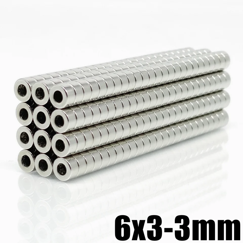 10/20/50/100/500Pcs 6x3 Hole 3 N35 Super Strong Permanet Round Neodymium Straight Ring Magnet Rare Earth Magnets 6*3 Hole3