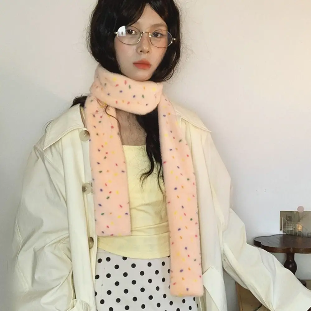 

Fashion Colorful Dopamine Dot Scarf Korean Style Narrow Cashmere Knitted Scarf Windproof Thickened Winter Neck Warmer Daily