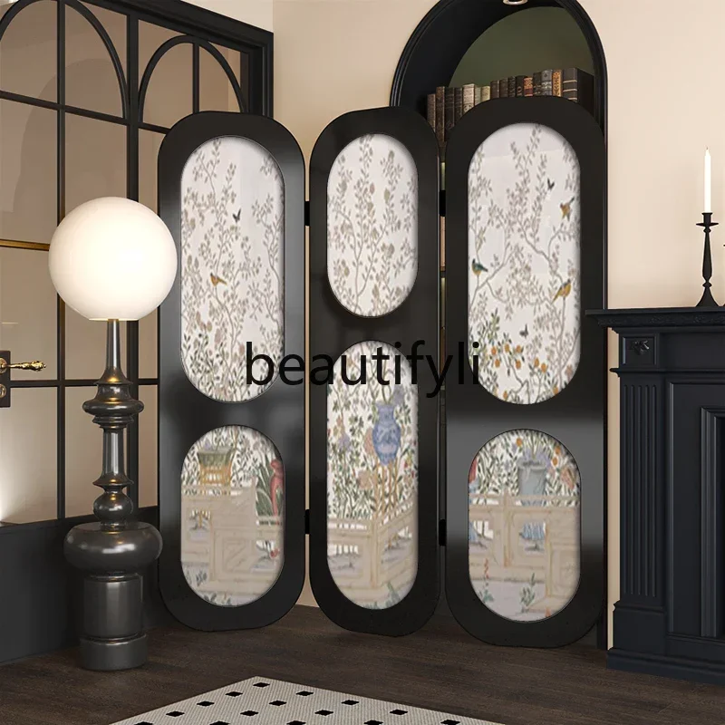 

z.Modern French garden solid wood screen partition living room sofa bedroom cover entrance entrance home mobile folding scre