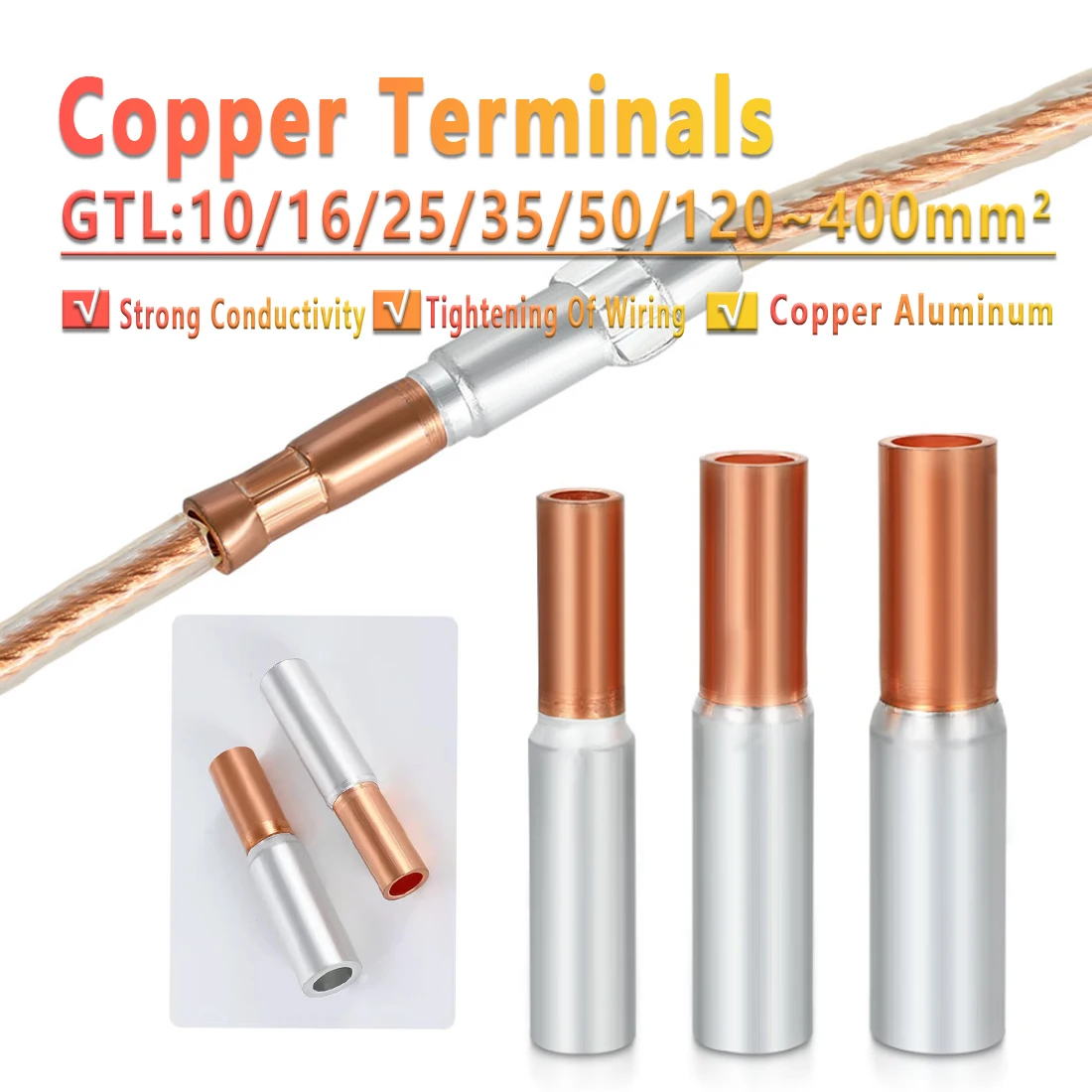 1Pcs GTL Copper-Aluminum Butt Terminals, Copper-Aluminum Terminals, Wire Connectors, and Cable Crimp Terminals (10-400mm²)