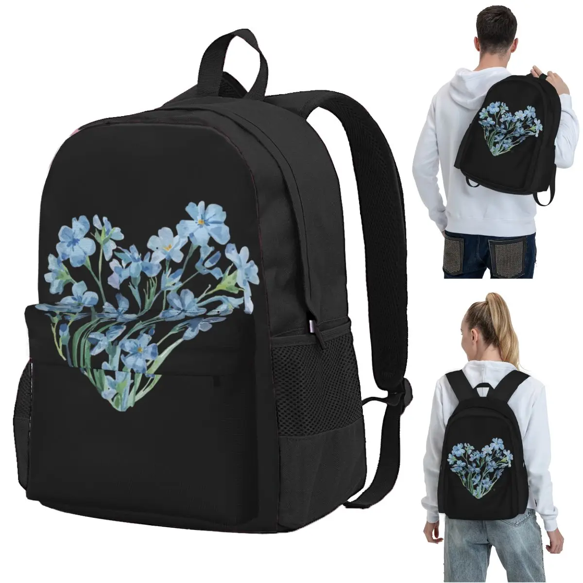 

Heart Of Little Blue Forget-Me-Not Backpack Student BookBag Children School Bag Laptop Shoulder Bags for Boys Girls