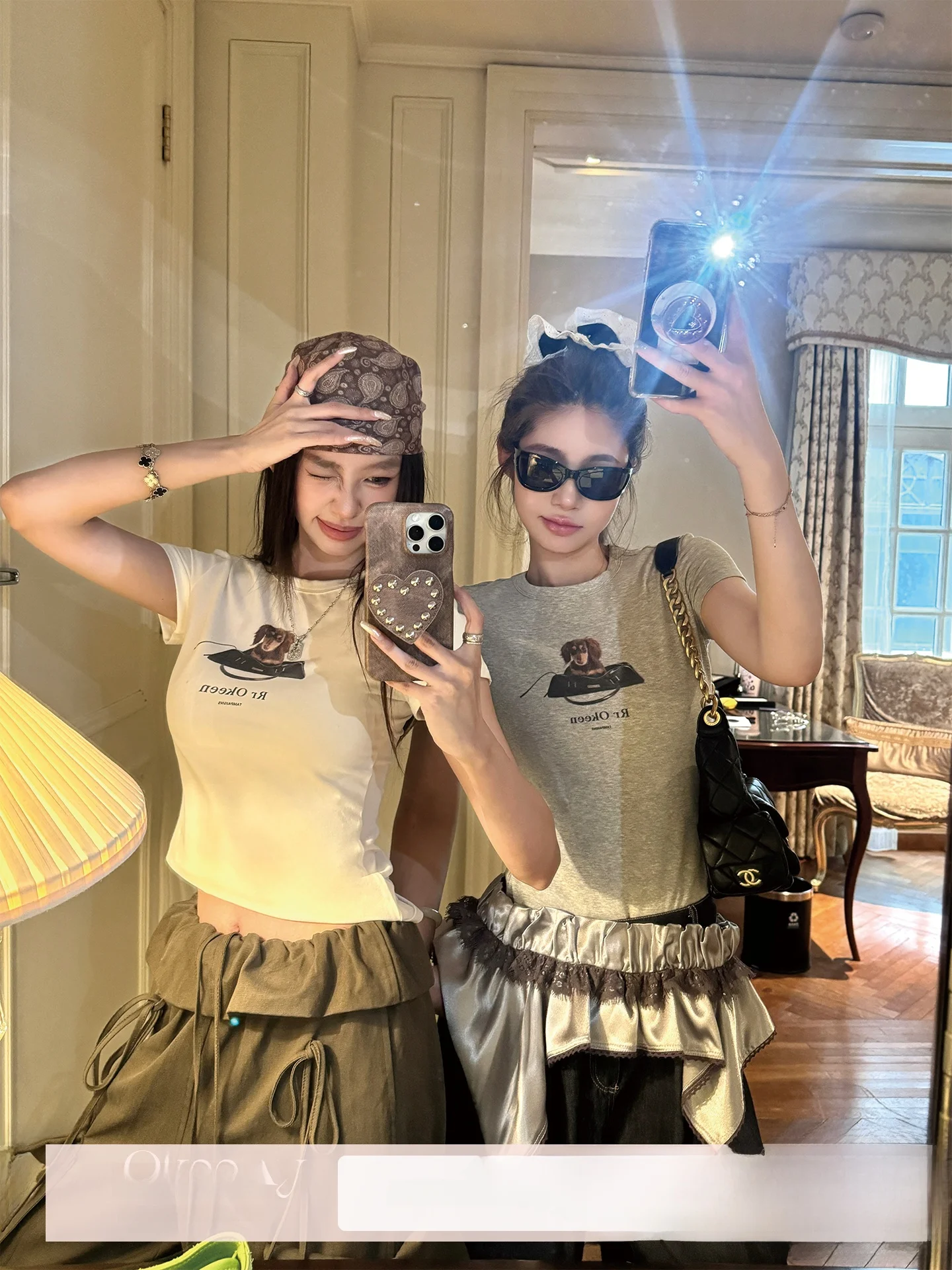 

Cute Little Dog Print Short Sleeve T-Shirt Waist Cinched Slimming Top Casual Style Cotton Blend Comfortable Fit Women's Tee