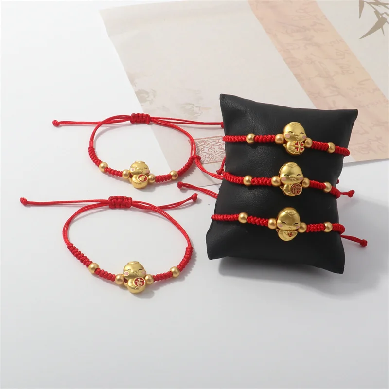 Lucky Red Rope Cute Snake Pendant Bracelet for Women Men 2025 Chinese Zodiac Snake Braided Bracelets New Year Jewelry Gift