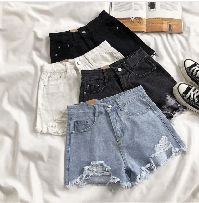 

2023 Casual High Waist Denim Shorts Women Summer Plus Size Pocket Tassel Hole Ripped jeans Short Female Femme Short Pants Women