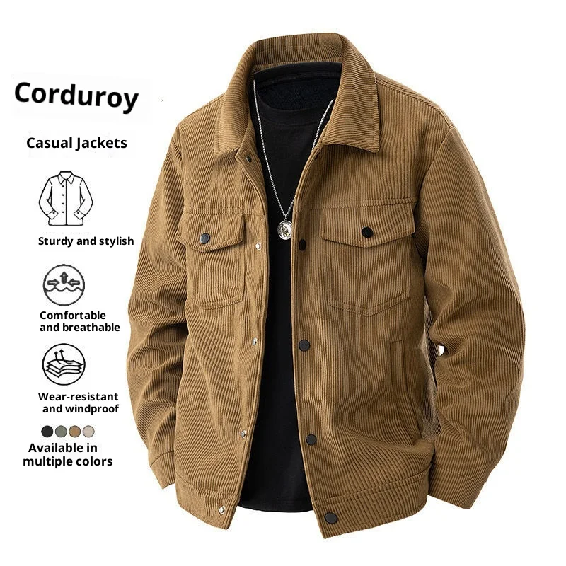 

Новая осенняя мужская вельветовая куртка 2025 года с лацканами, модное свободное пальто в японском стиле.