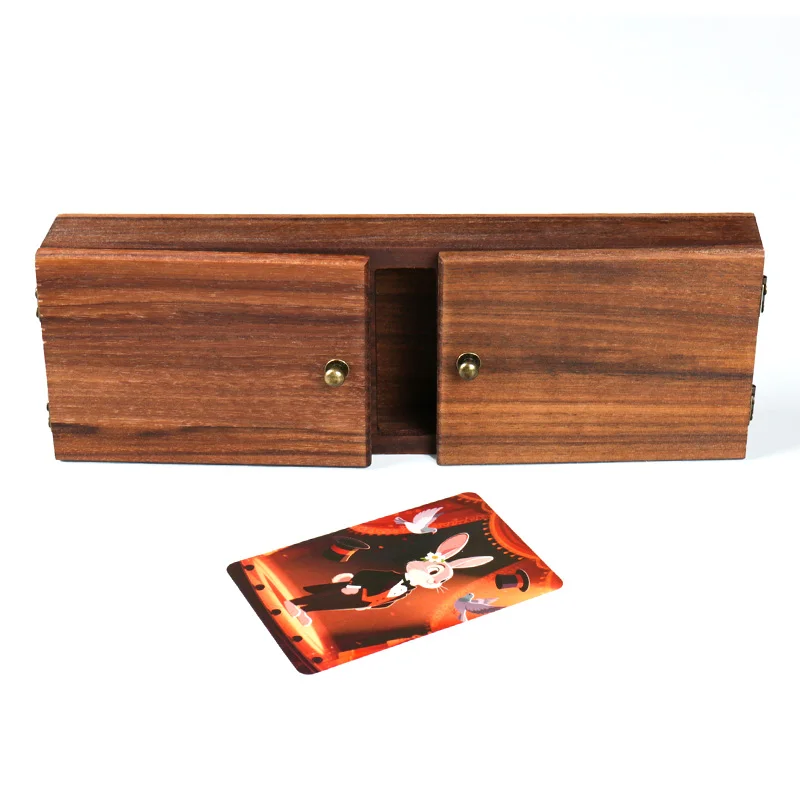 Boîte à cartes coulissante de comédie, boîte à cartes coulissante de comédie, boîte à tirer, accessoire de gros plan à travers les tours de magie, comédie, Poker, disparition, Gimmick