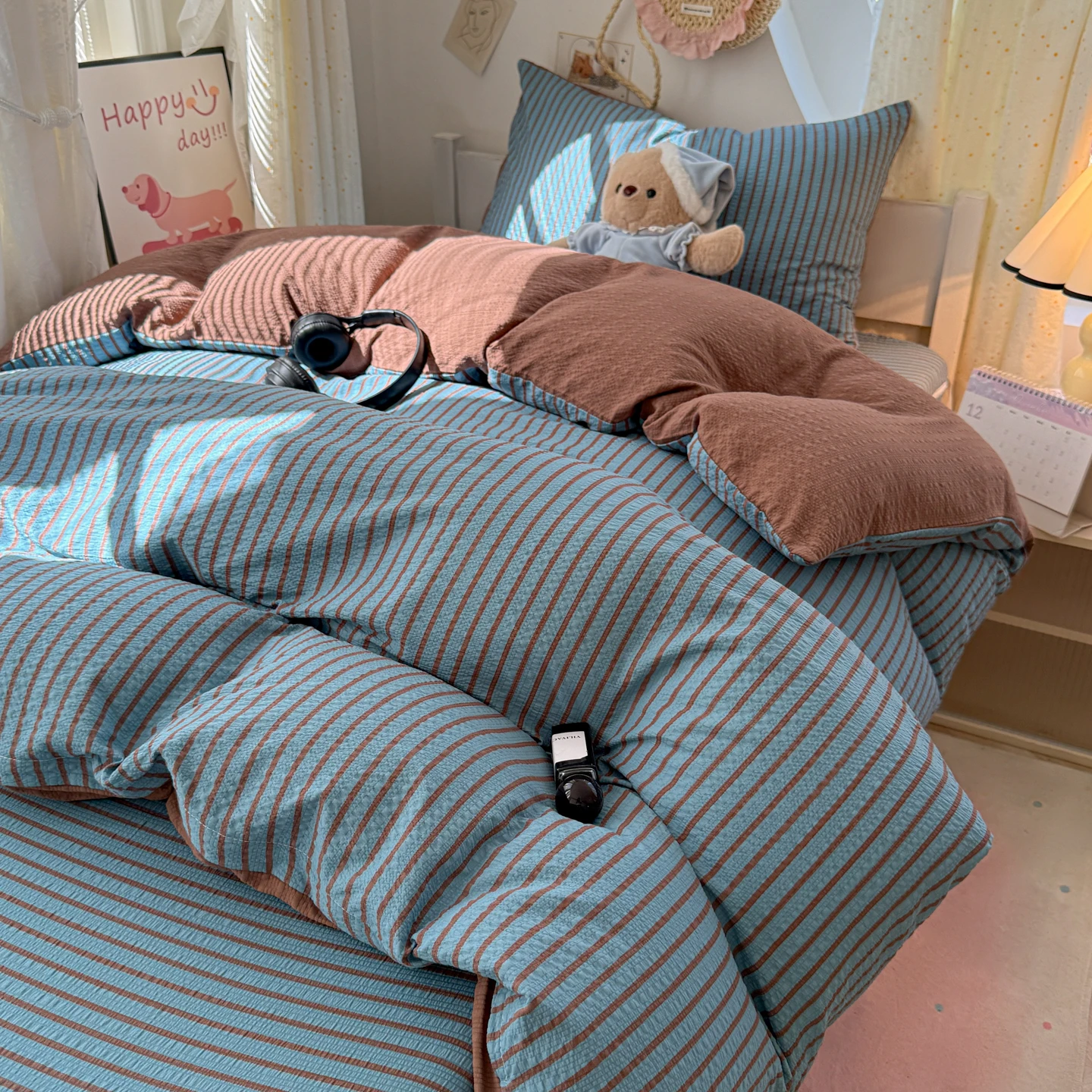 3/4PCS Bedding Set Blue Stripes Soft Comfortable Duvet Cover Set Sheet Set for Home Bedroom Deocr Birthday Gift Machine Washable