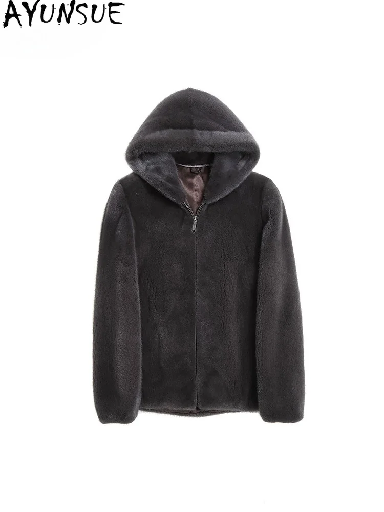 AYUSNUE Luxury Natural Mink Coat Men Clothes Swan Velvet Whole Mink Real Fur Coats Male Hoodie Fashion Winter Jacket Warm S-6XL