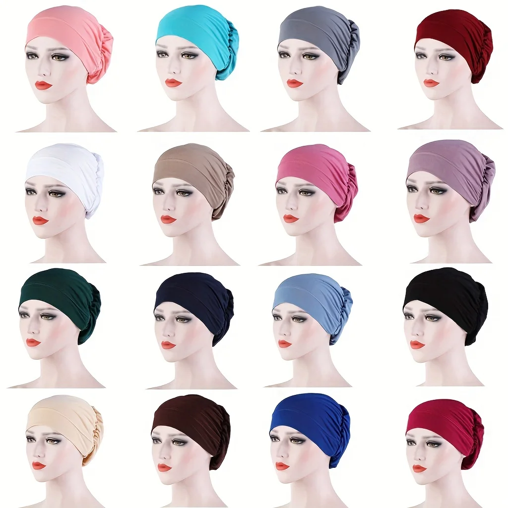 Solid Color Ramadan Turban Head Scarf Cap Casual Elastic Head Wrap Lightweight Bonnet Chemo Cap