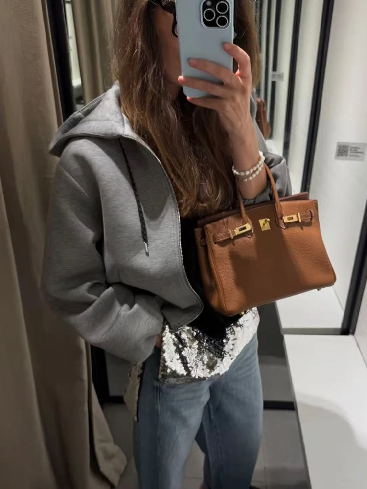 Autumn Women Hooded Jacket Loose Casual Zipper Hoodie Sweatshirts Solid Simple Long Sleeve Coat New Lady Chic Outwear Tops