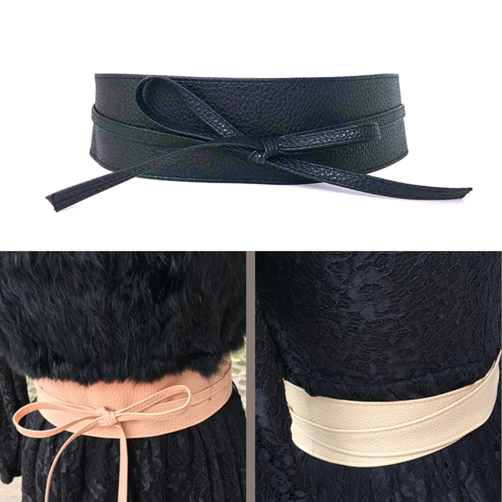 

Women Pu Adjustable Waist Belt Dress Accessories Wide Waistband Wrap Cinch Strap For Black Size L