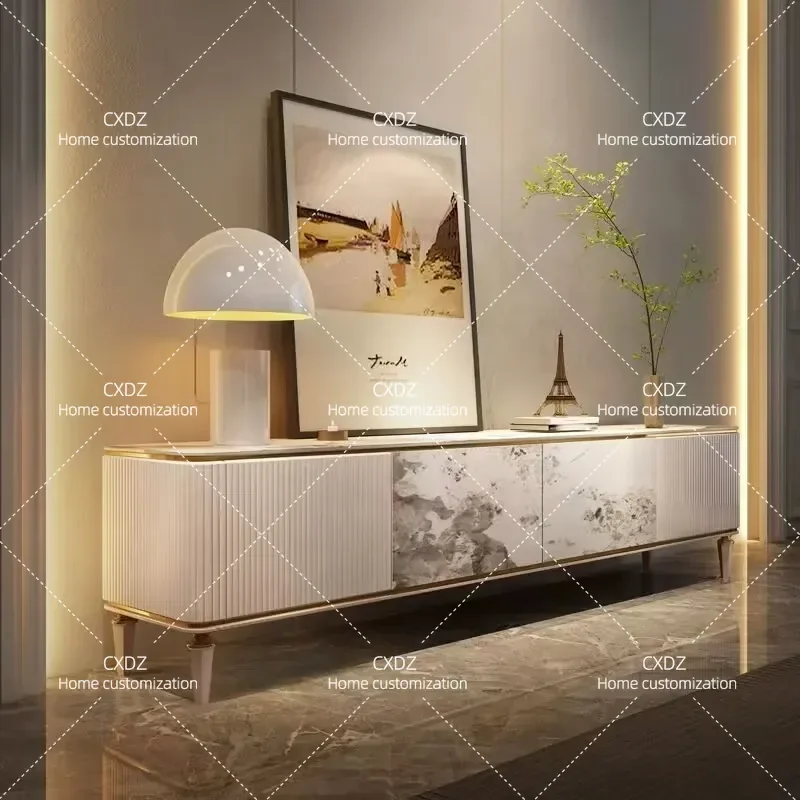 Modern Light Luxury TV Cabinet and Coffee Table Set High End Living Room Media Console Storage Unit for Small Apartment Wall