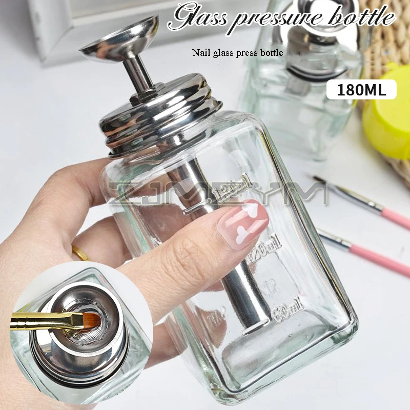 180 مللي زجاجة مسمار الزجاج دفع أسفل قمع نوع زجاجة الكحول مزيل الأظافر واضح إعادة الملء زجاجة السائل المطهر زجاجة التخزين