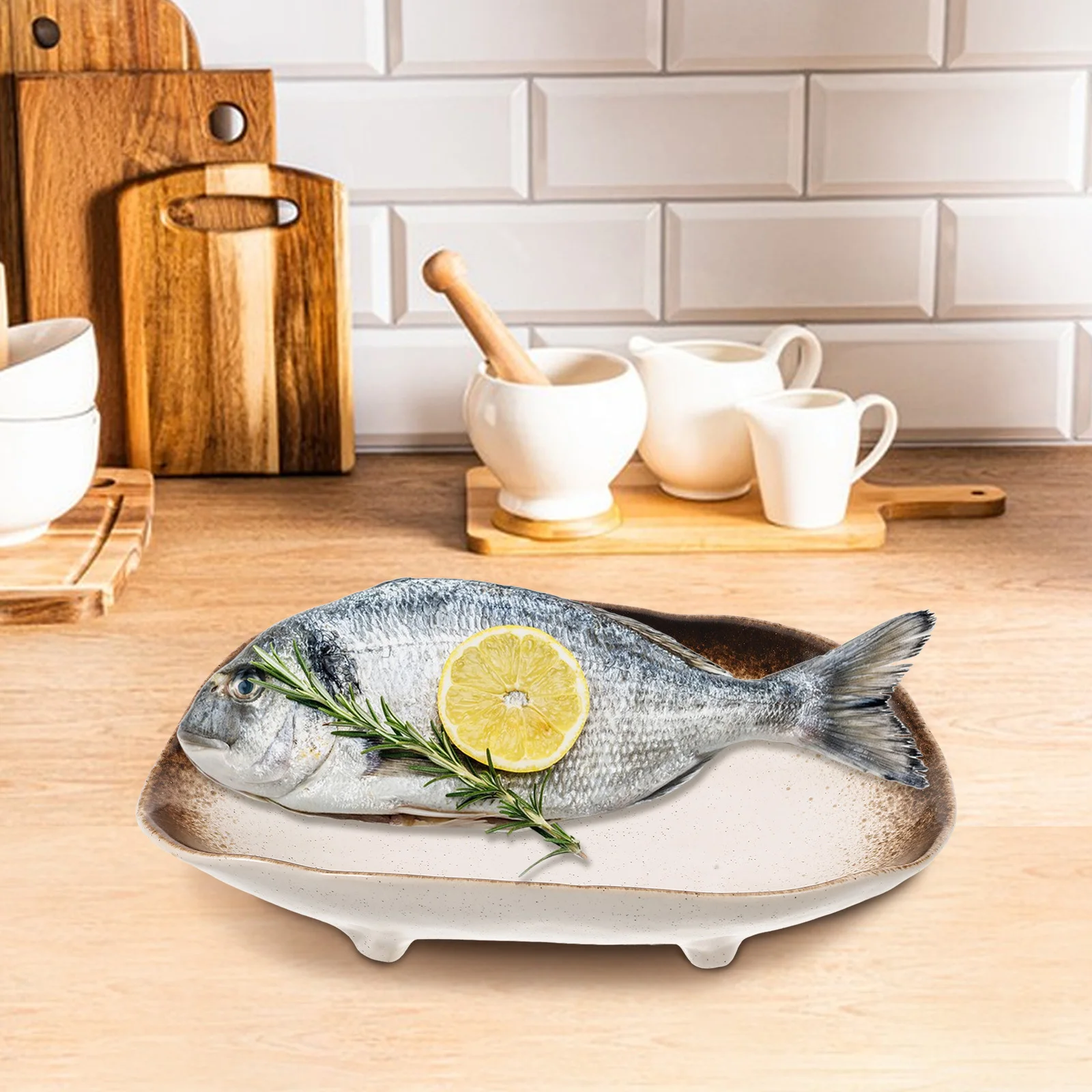 

Ceramic Plate Vintage Style Irregular Shape with Foot for Dessert Fruit Snack Serving Home Kitchen Decor Dishware Tableware