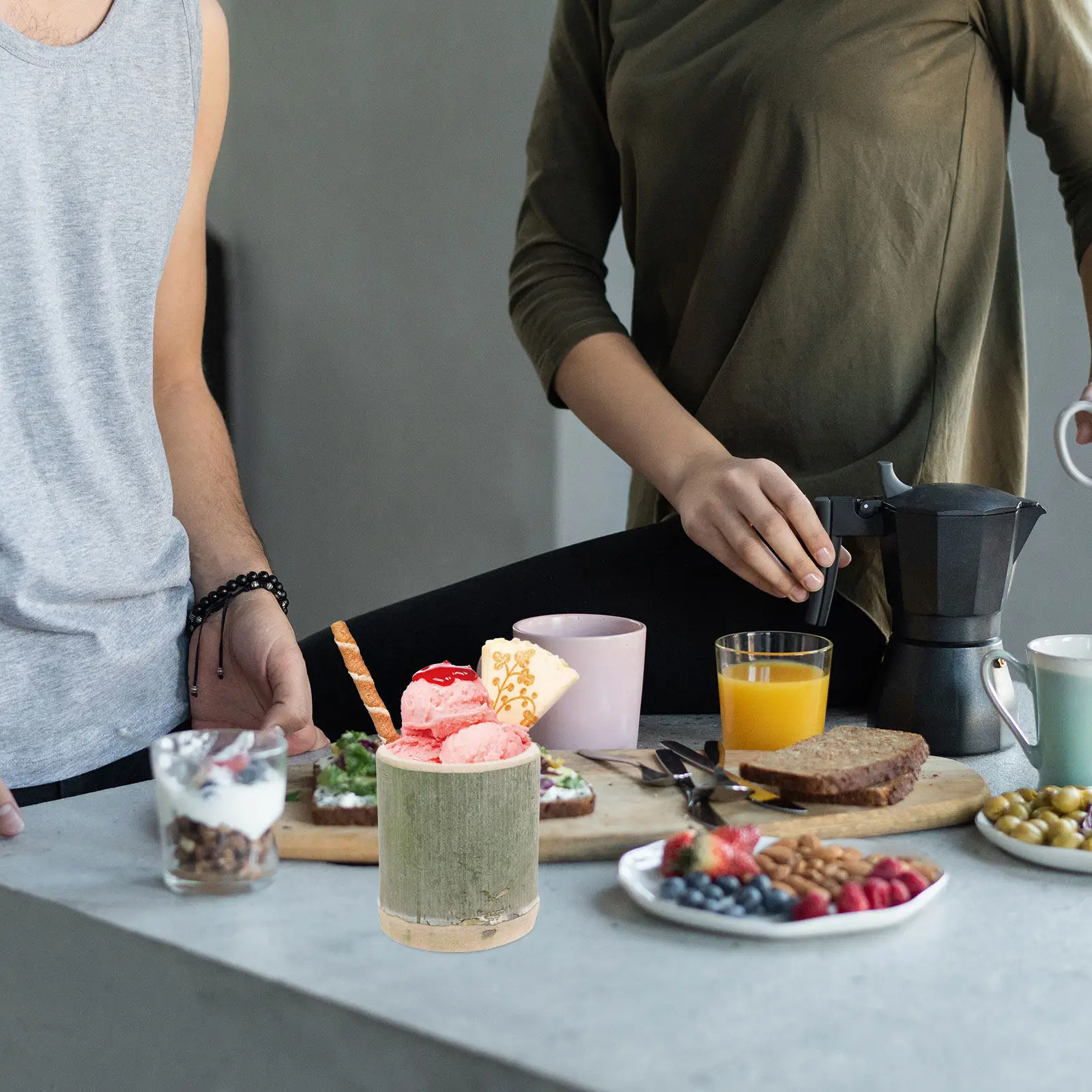 Bamboo Serving Cup for Ice Cream Dessert Pudding Jelly Coffee Water Milk Tea Fine Texture Easy Clean Portable Kitchen