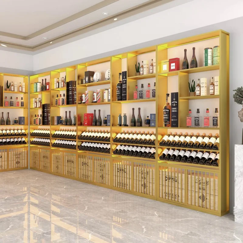 Customized Simple Glass Door Wine Cabinet Against the Wall Bar Floor Cabinet Display Stand Showcase Multilayer Wine Storage Rack