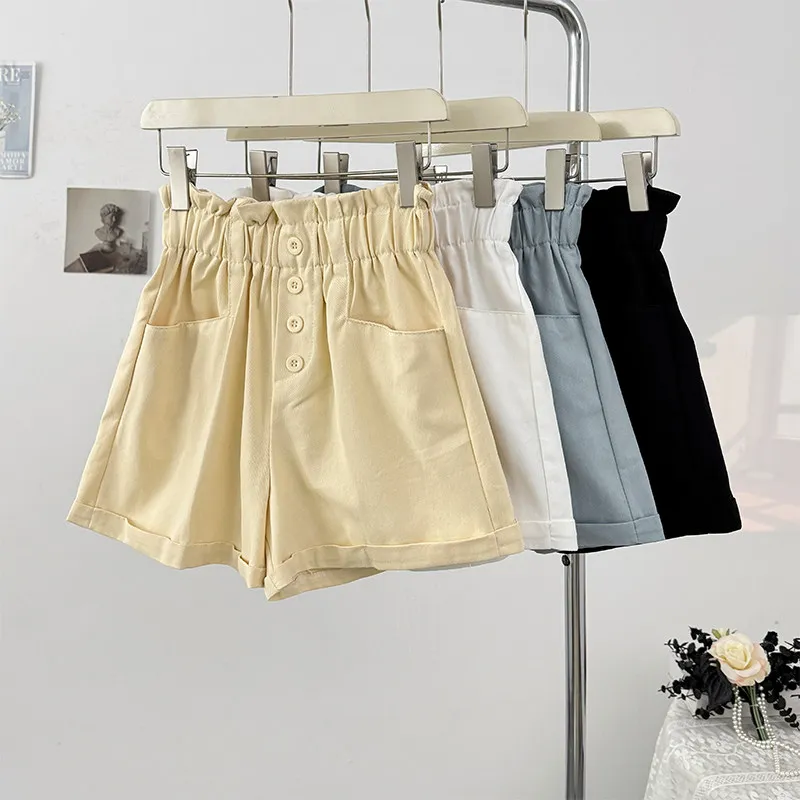 

Design sense niche loose casual flower bud shorts women in summer elastic high waist slimming versatile wide leg pants trendy