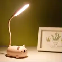 

Pink Kitten Table Lamp Plastic Desk Child Student Kids Bedroom Nightstand Light Cute Cat Lamps Girls Pink Desk Gentle Eye LED