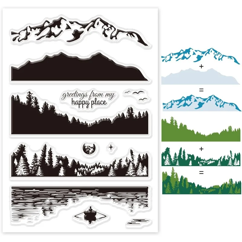 1Sheet Mountain Lake Scenery Edge Border Layered Silicone Clear Stamps Transparent Stamps for Cards Making DIY Scrapbooking