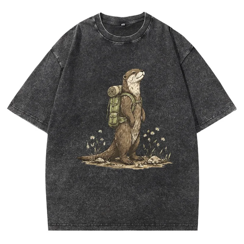 Vintage Hiking Otter Graphic Tee Cute Woodland Animal T Shirt Funny Outdoor Adventure Tee Nature Lover Unisex Oversized