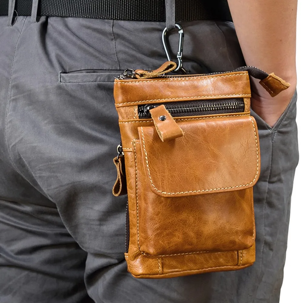 

Popular Men's Versatile Fashion Leather Waist High-end Crossbody Wearing Belt Hanging Bag Top Layer Cowhide Small Shoulder Bag
