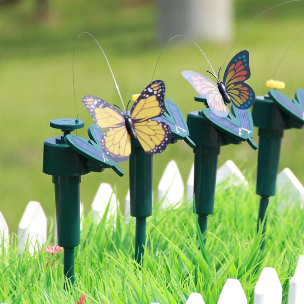 1Pc Solar Powered Flying Fluttering Fake Butterfly Stake Ornament Yard Garden Stake Ornament Flying Butterfly Home Decoration