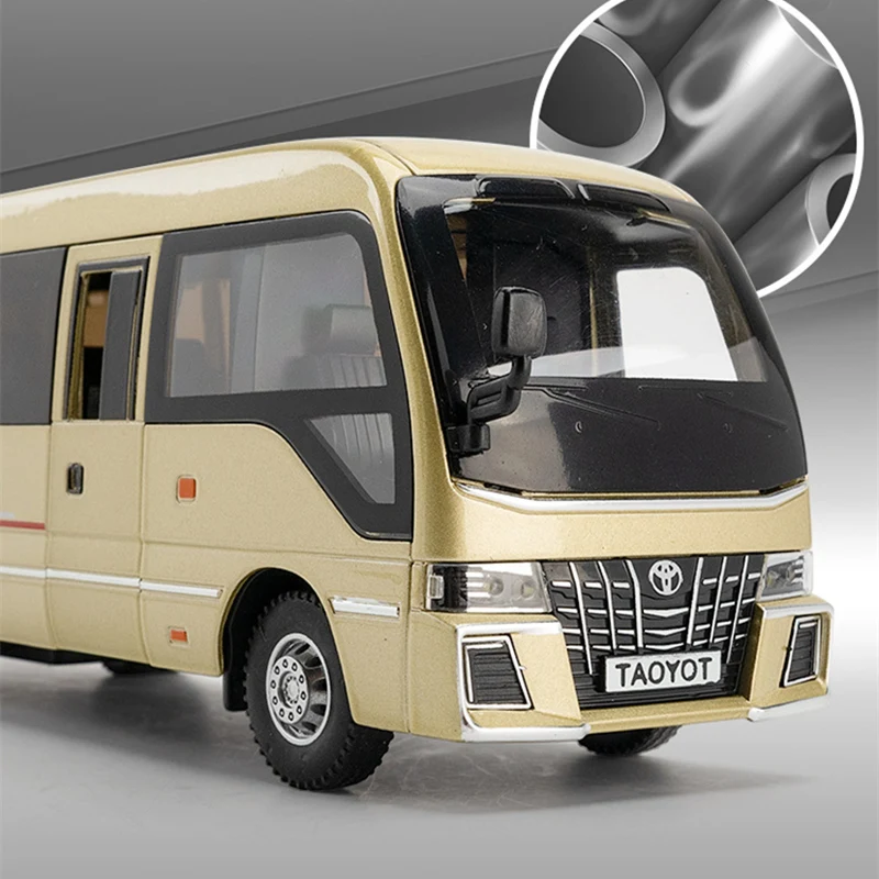 1:32 Coaster Alloy Bus Car Diecast Metal Passenger Coach Vehicles Car Model Sound and Light Simulation Collection Kids Toys Gift