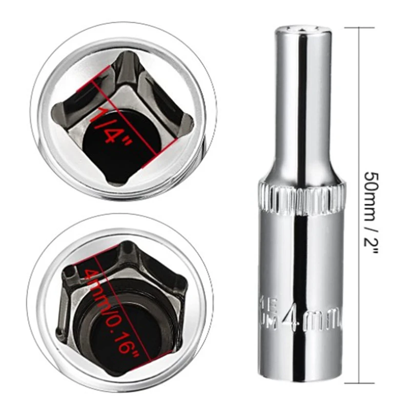 ABGG-11Pc 1/4 ชุดซ็อกเก็ตอะแดปเตอร์ซ็อกเก็ตยาว 4-14 มม.ลึกซ็อกเก็ตหัวเครื่องมือแรงบิด Spanner Ratchet Socket ประแจ
